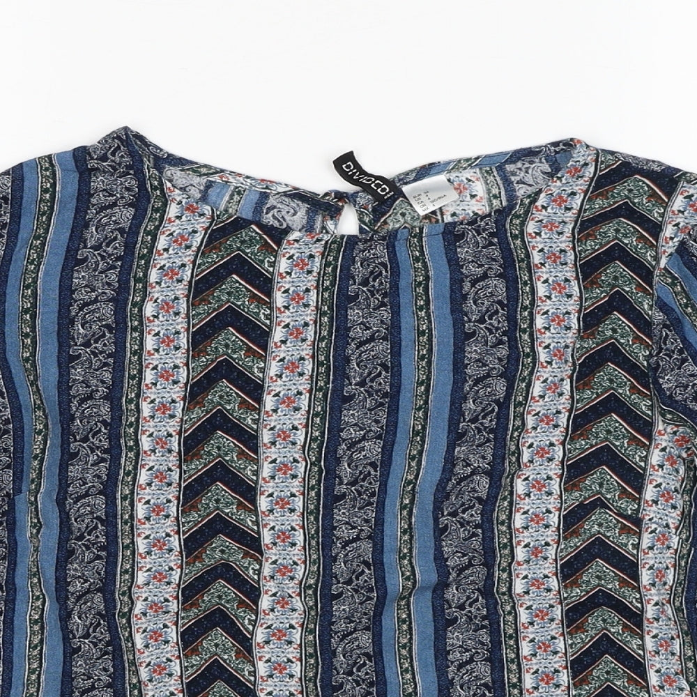 H&M Womens Blue Striped Viscose Basic Blouse Size 8 Round Neck
