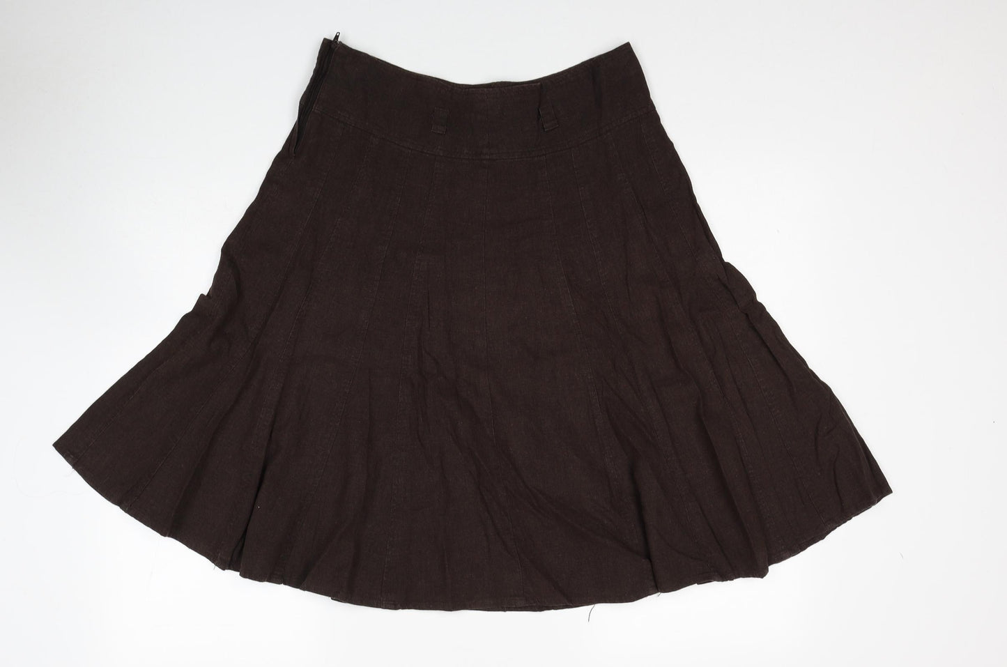 New Look Womens Brown Linen Swing Skirt Size 8 Zip