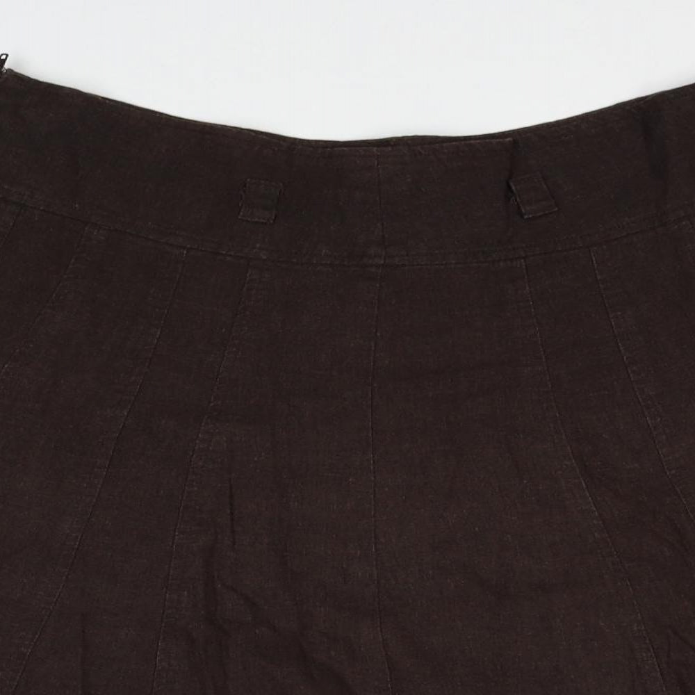 New Look Womens Brown Linen Swing Skirt Size 8 Zip