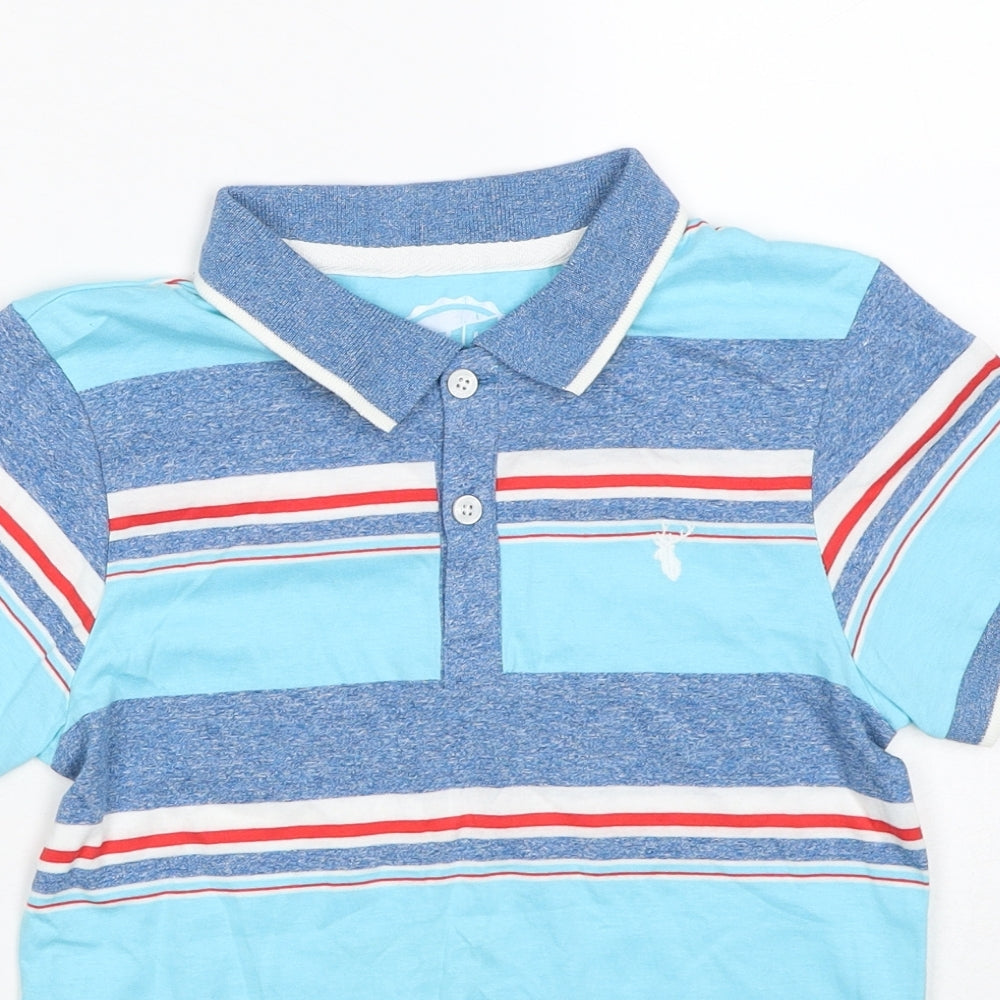 Blue Zoo Boys Blue Striped Cotton Basic Polo Size 7-8 Years Collared Pullover