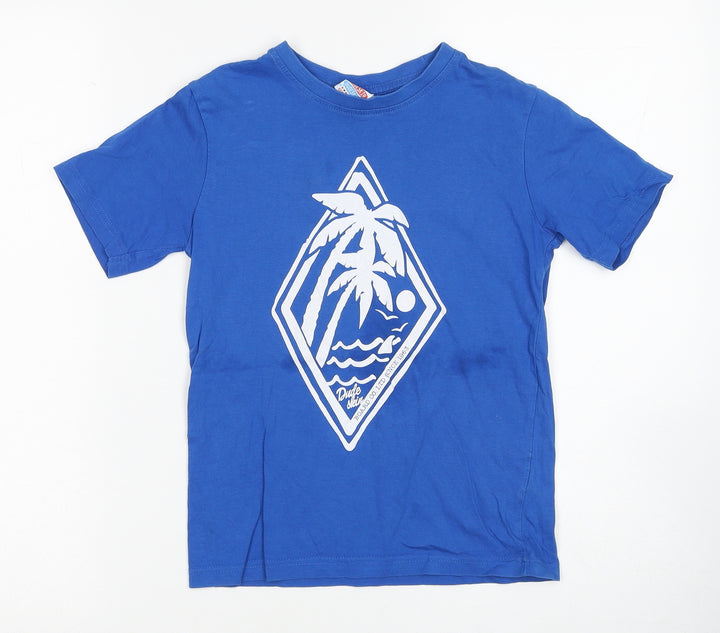 Dudeskin Boys Blue Cotton Basic T-Shirt Size 7-8 Years Round Neck Pullover