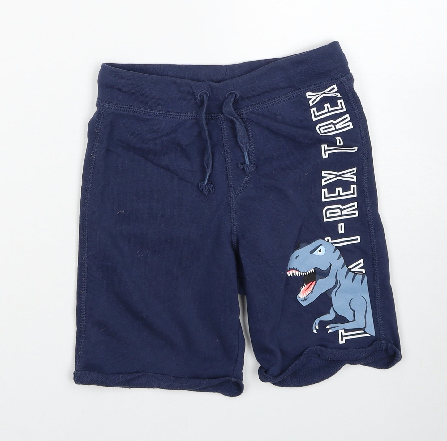 H&M Boys Blue Cotton Sweat Shorts Size 6-7 Years Regular Drawstring - T-rex