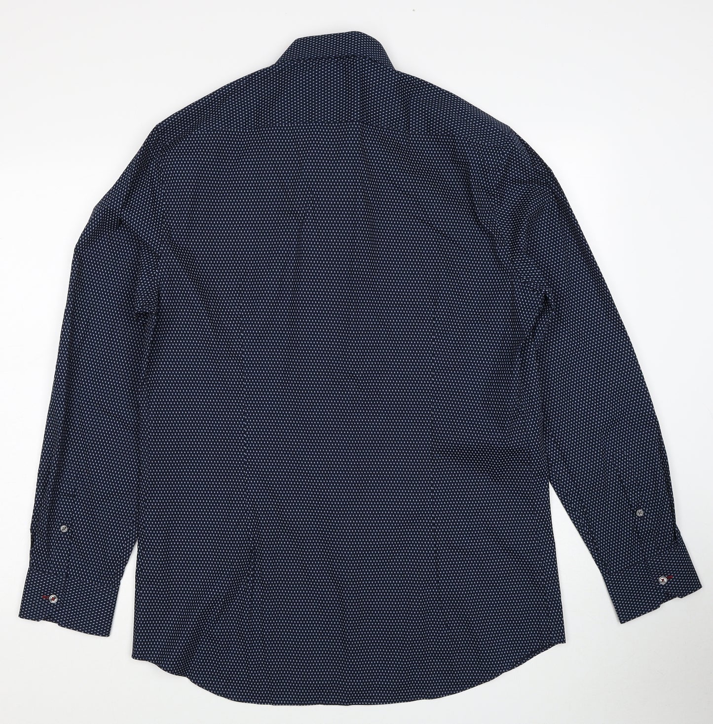 Marks and Spencer Mens Blue Geometric Cotton Button-Up Size L Collared Button