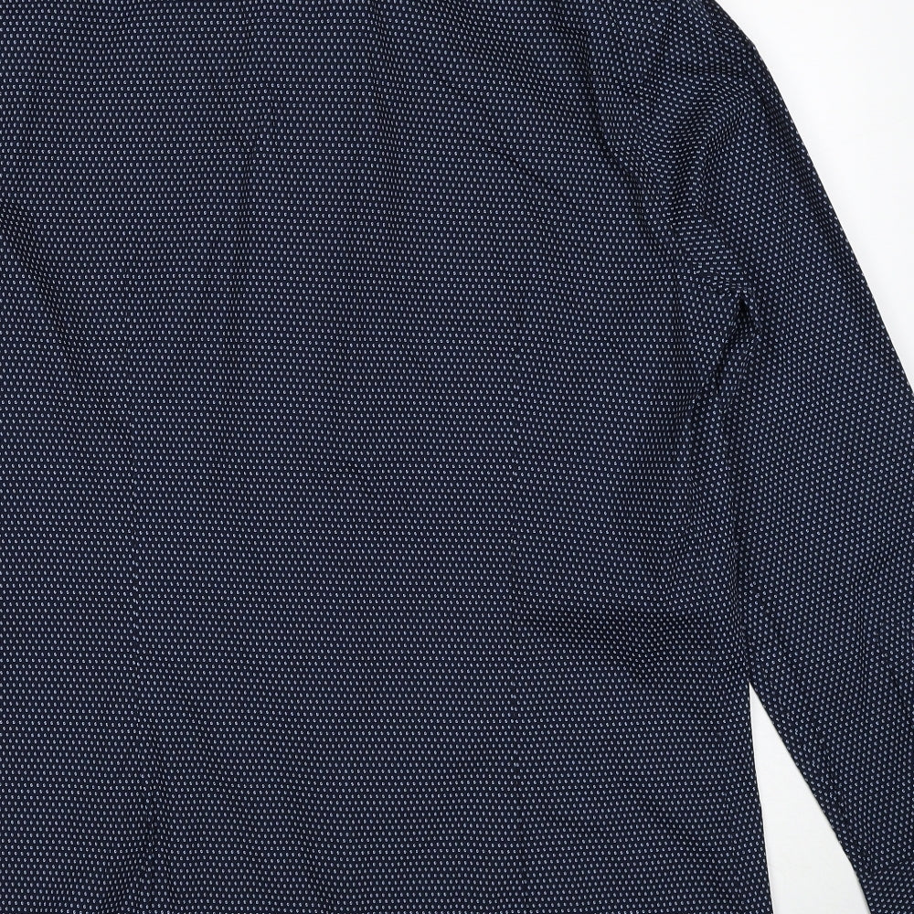 Marks and Spencer Mens Blue Geometric Cotton Button-Up Size L Collared Button