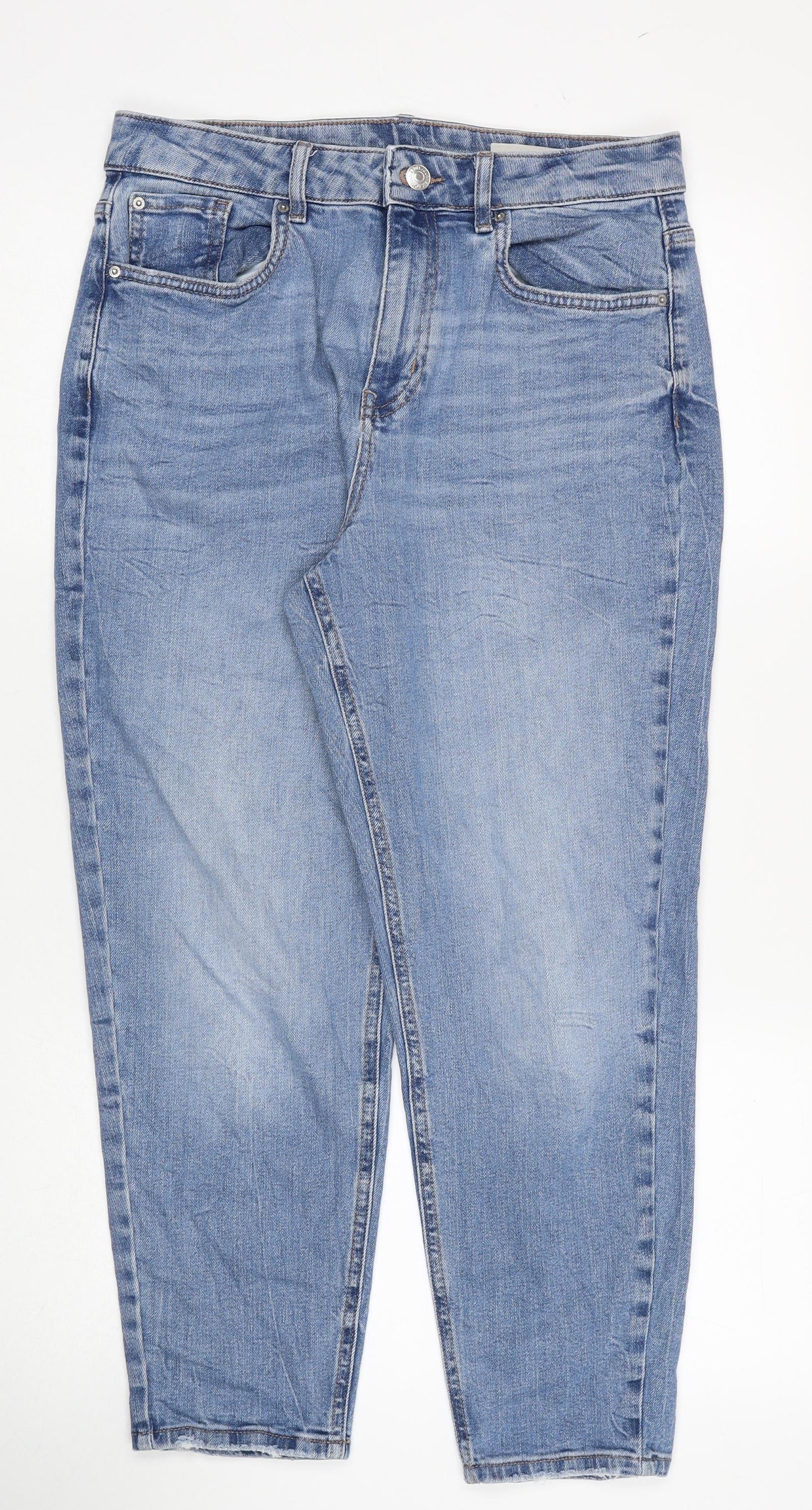 Marks and Spencer Womens Blue Cotton Straight Jeans Size 12 Regular Zip