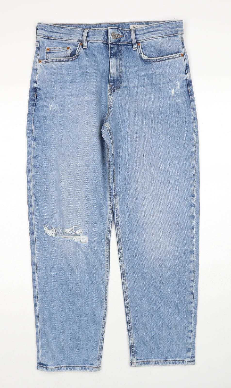 Marks and Spencer Womens Blue Cotton Straight Jeans Size 12 Regular Zip