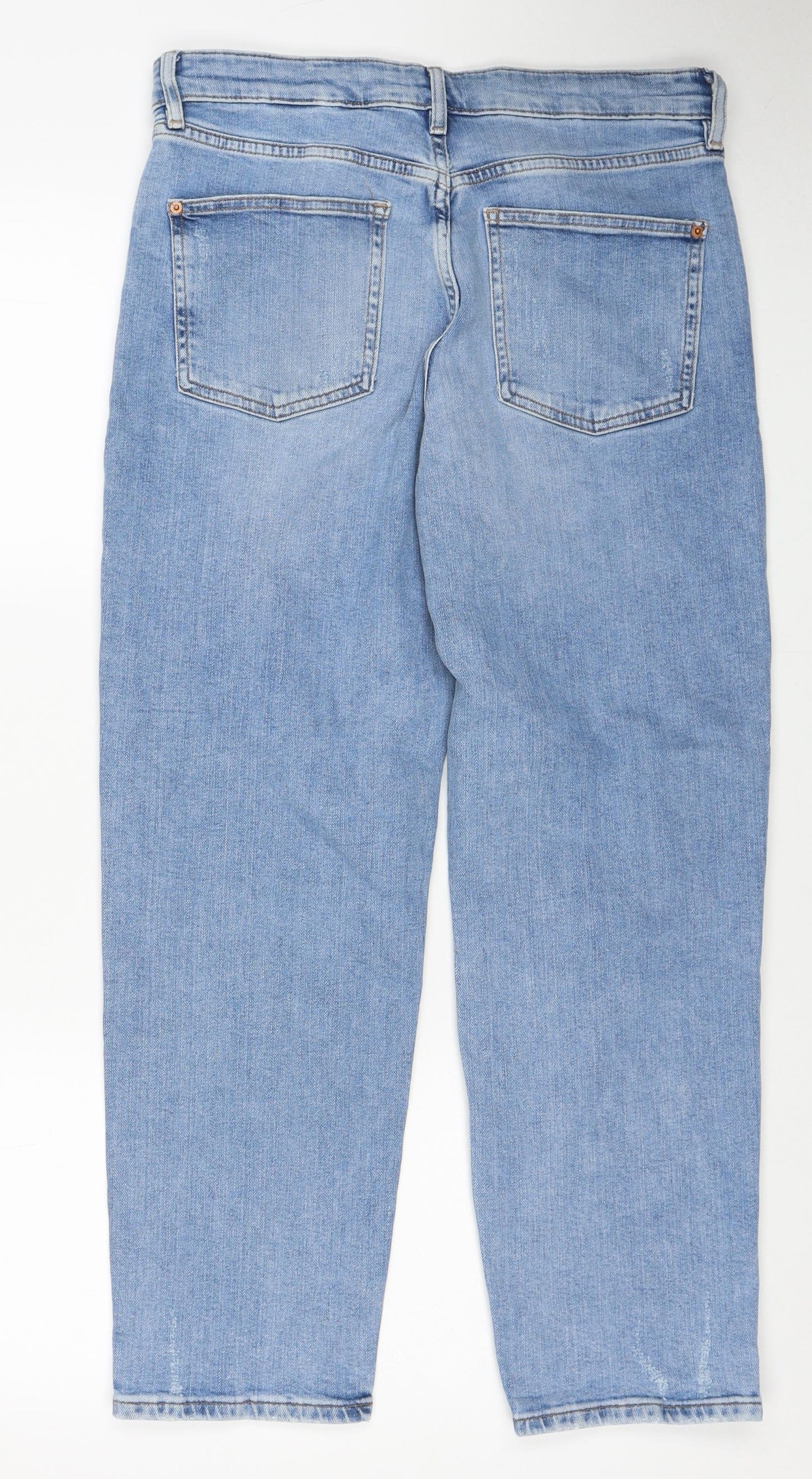 Marks and Spencer Womens Blue Cotton Straight Jeans Size 12 Regular Zip