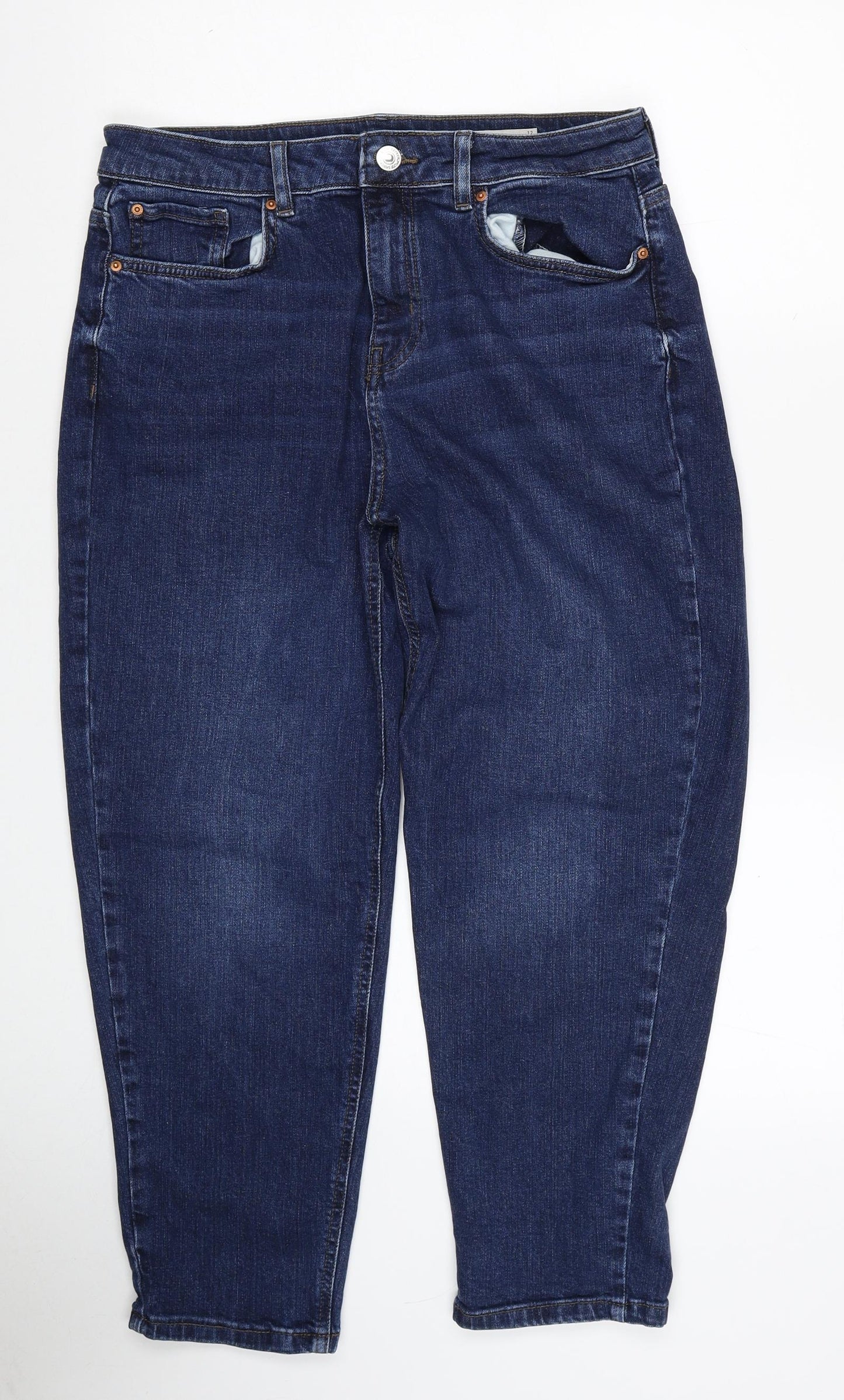 Marks and Spencer Womens Blue Cotton Straight Jeans Size 12 Regular Zip