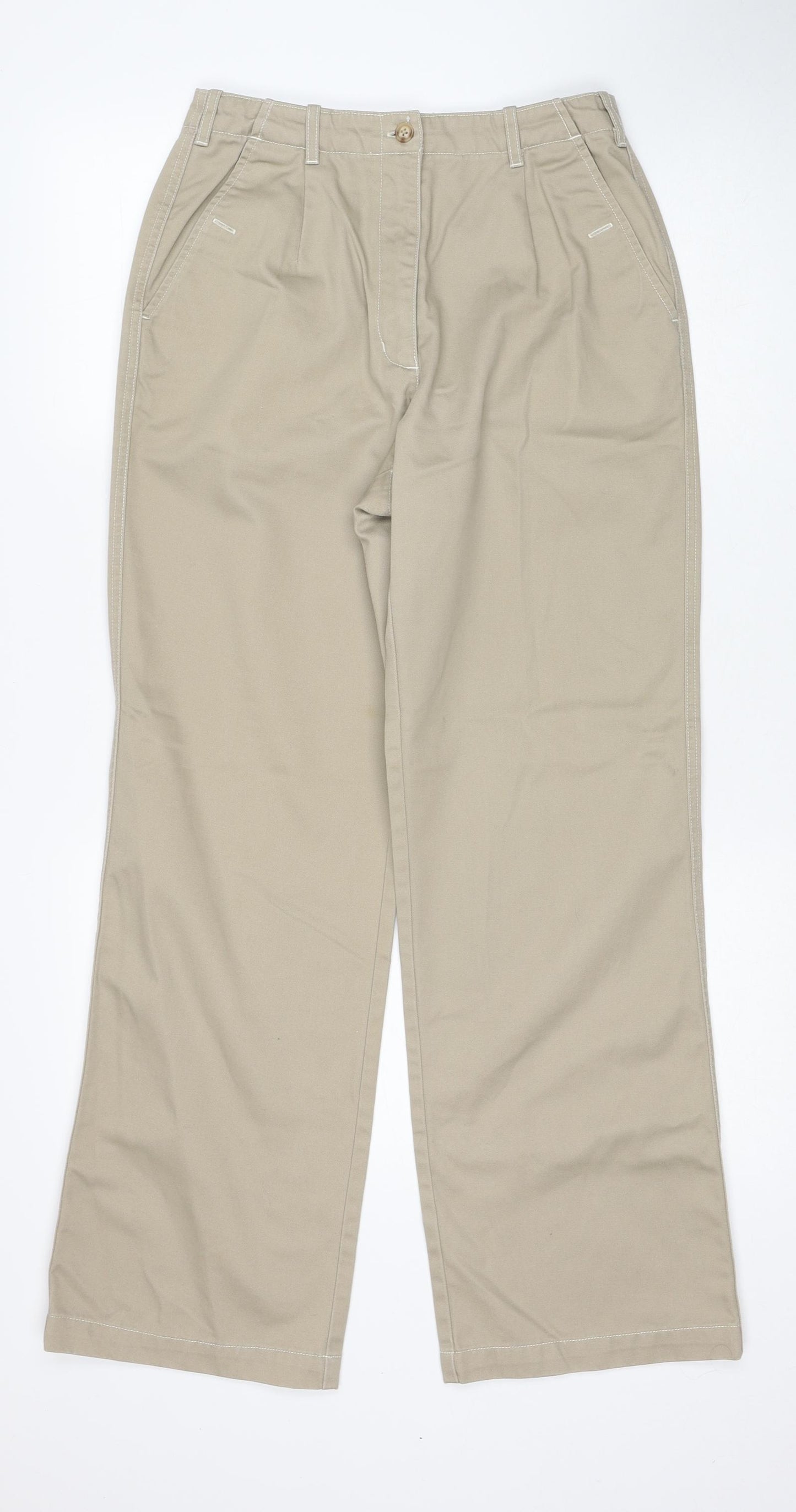 Laura Ashley Womens Beige Cotton Trousers Size 12 Regular Zip