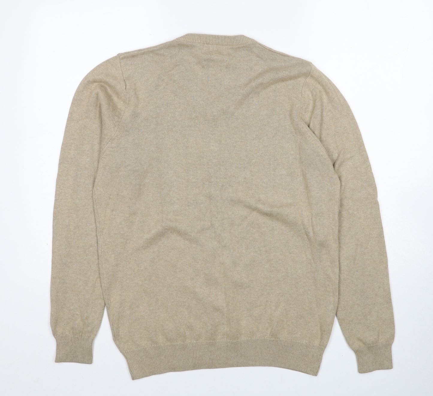Marks and Spencer Mens Beige V-Neck Cotton Pullover Jumper Size M Long Sleeve