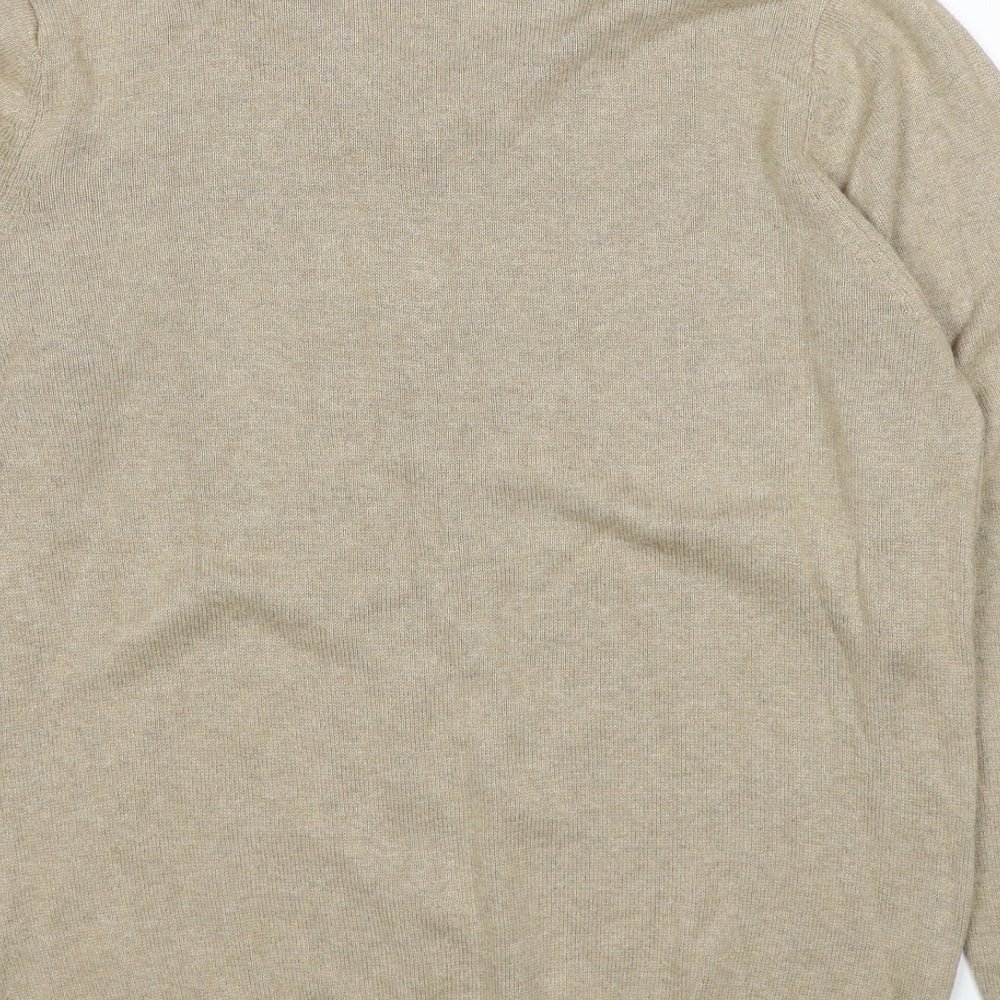 Marks and Spencer Mens Beige V-Neck Cotton Pullover Jumper Size M Long Sleeve