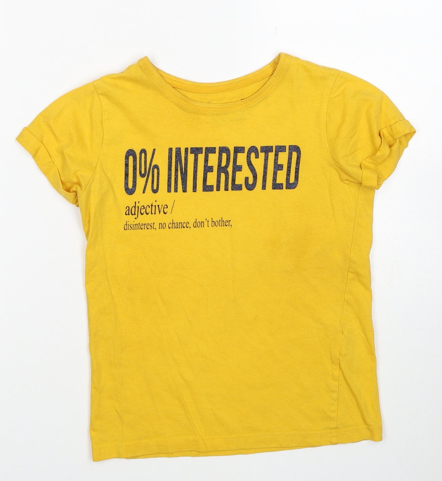 Primark Girls Yellow Cotton Basic T-Shirt Size 8-9 Years Round Neck Pullover - 0% Interested