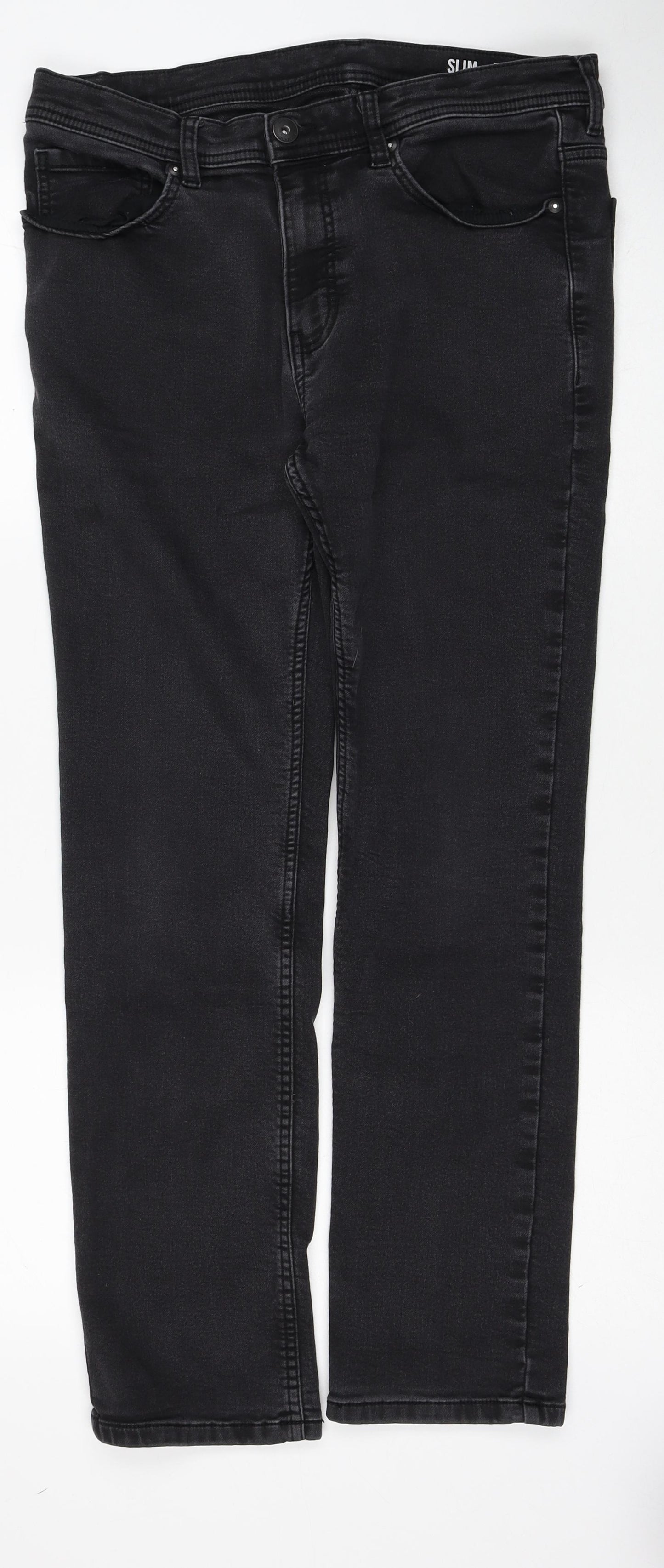 Authentic Mens Black Cotton Straight Jeans Size 34 in L30 in Regular Zip