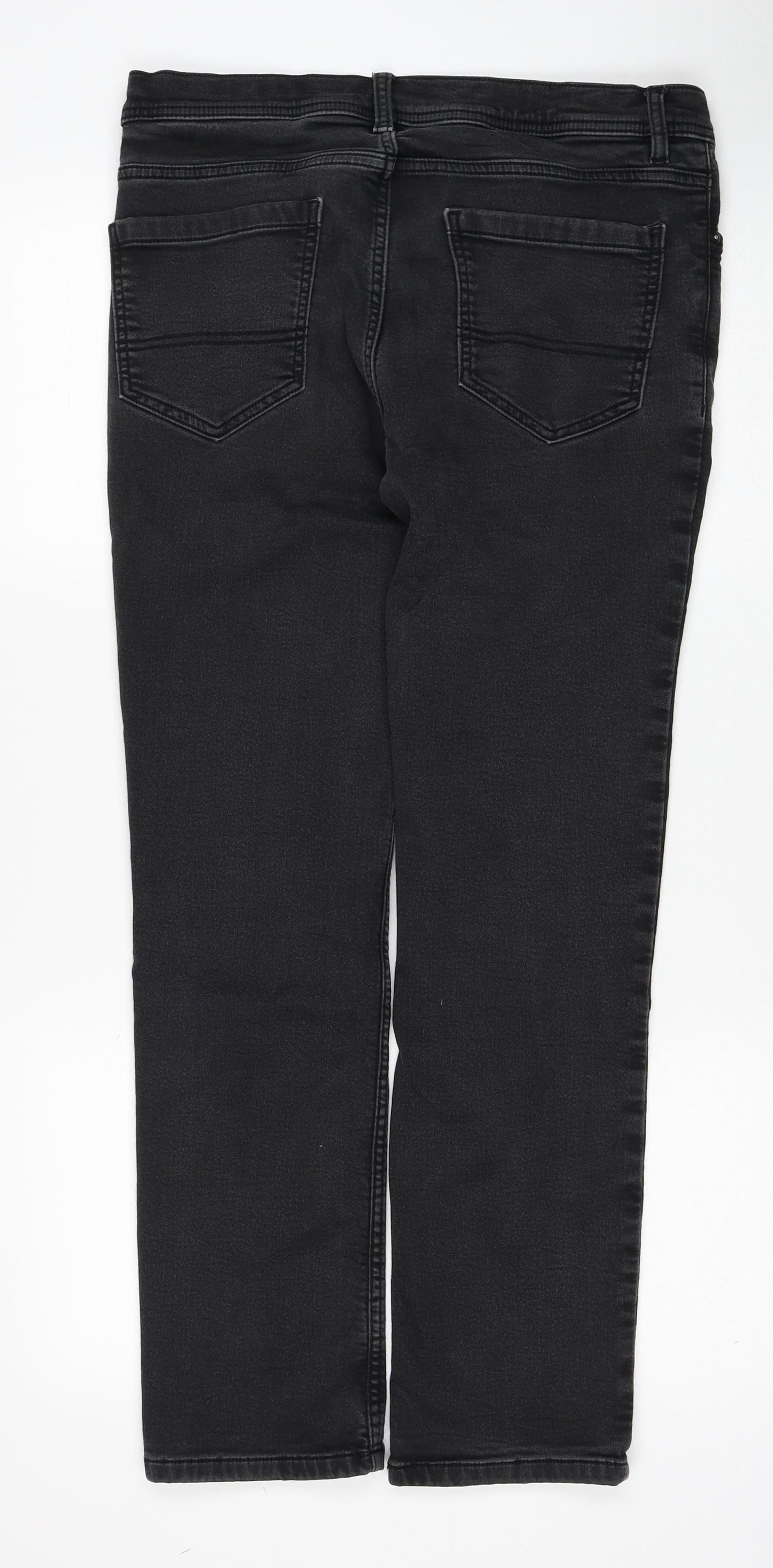 Authentic Mens Black Cotton Straight Jeans Size 34 in L30 in Regular Zip