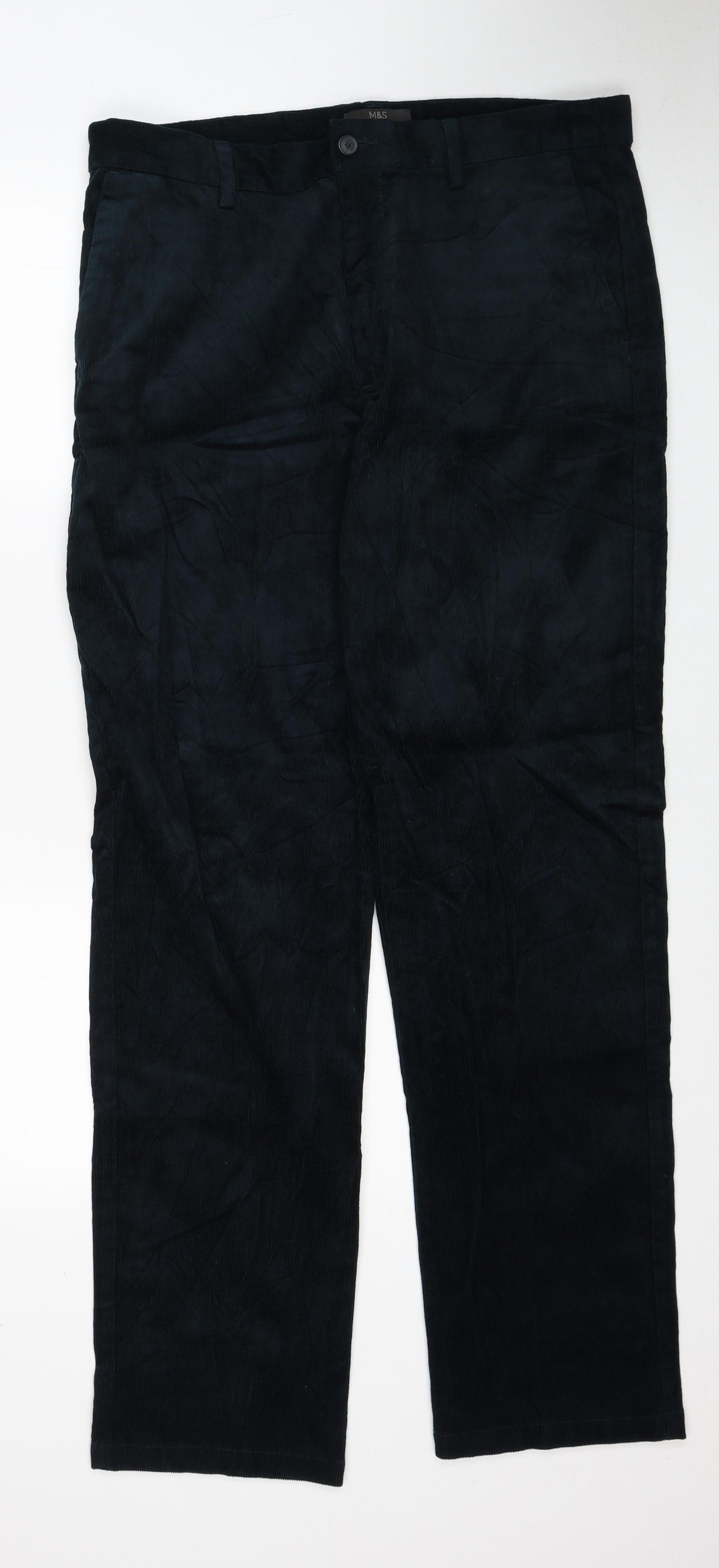 Marks and Spencer Mens Green Cotton Cargo Trousers Size 38 in L33 in Regular Zip