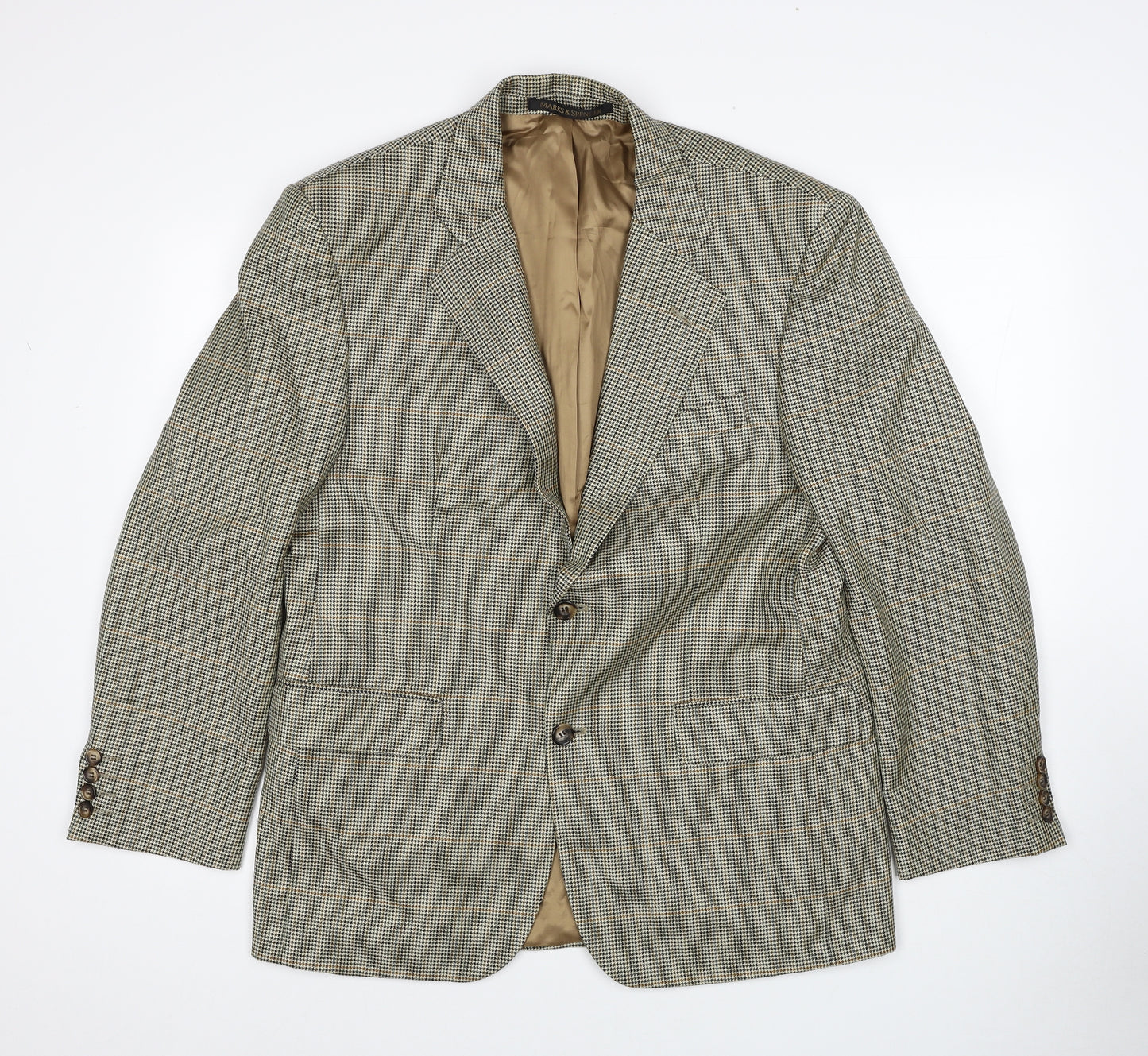 Marks and Spencer Mens Brown Plaid Wool Jacket Blazer Size 40 Regular