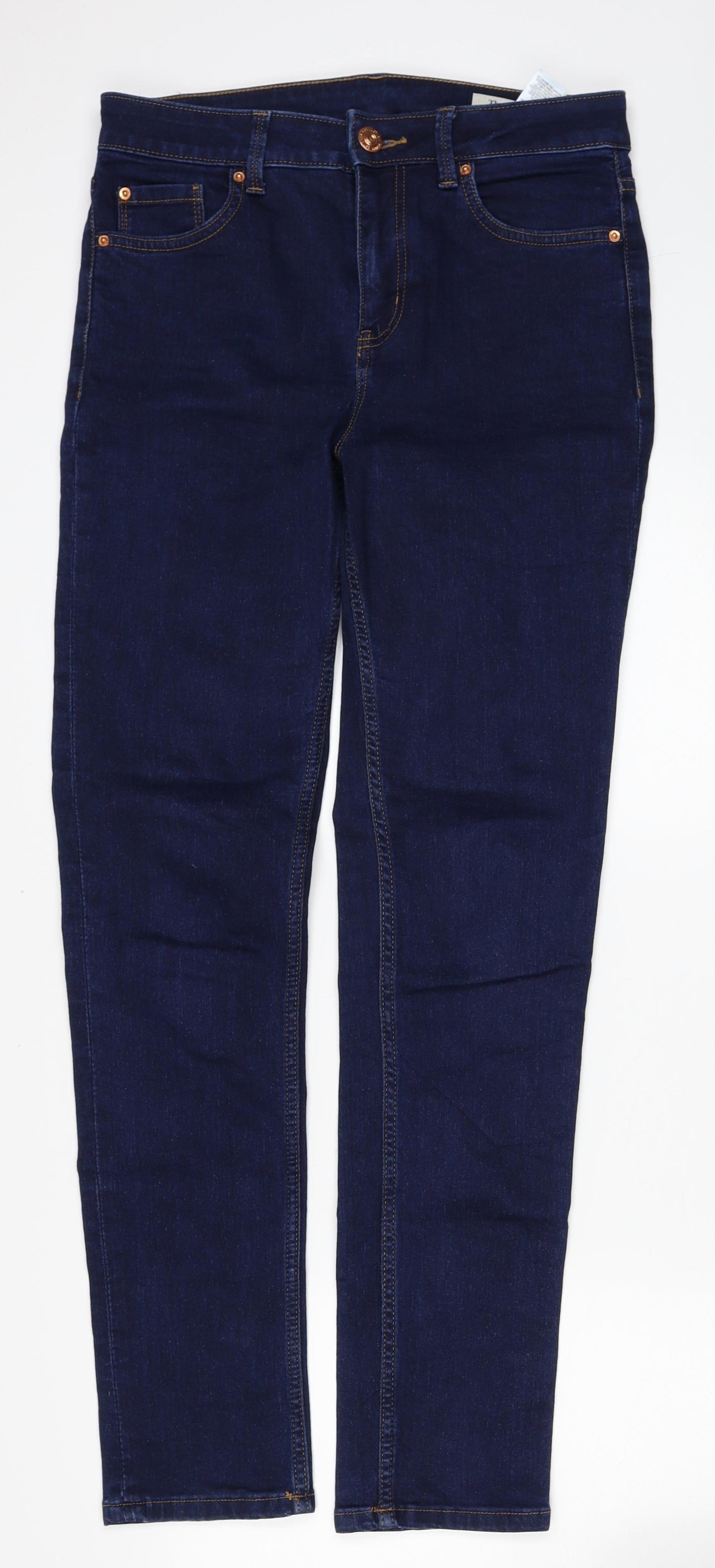 Marks and Spencer Womens Blue Cotton Skinny Jeans Size 12 Regular Zip