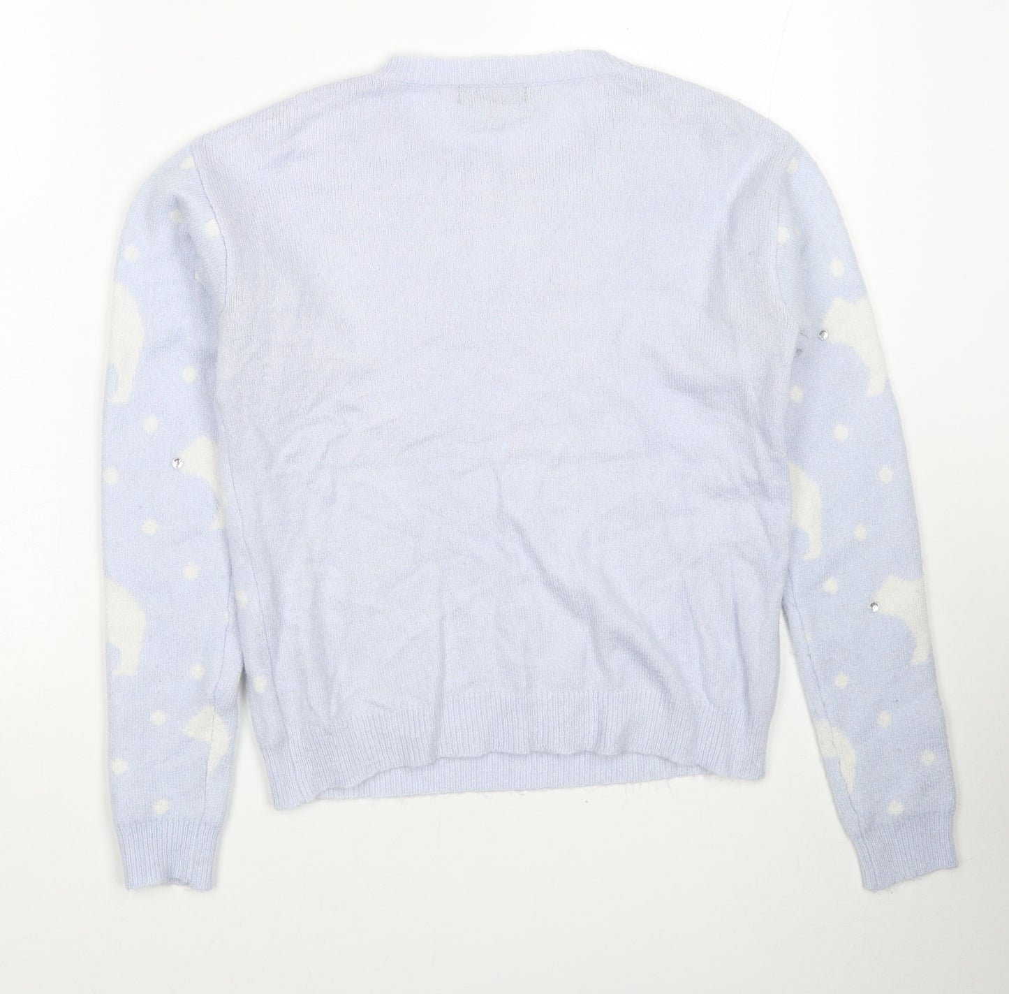 New Look Womens Blue Round Neck Geometric Acrylic Pullover Jumper Size 6 - Polar Bear