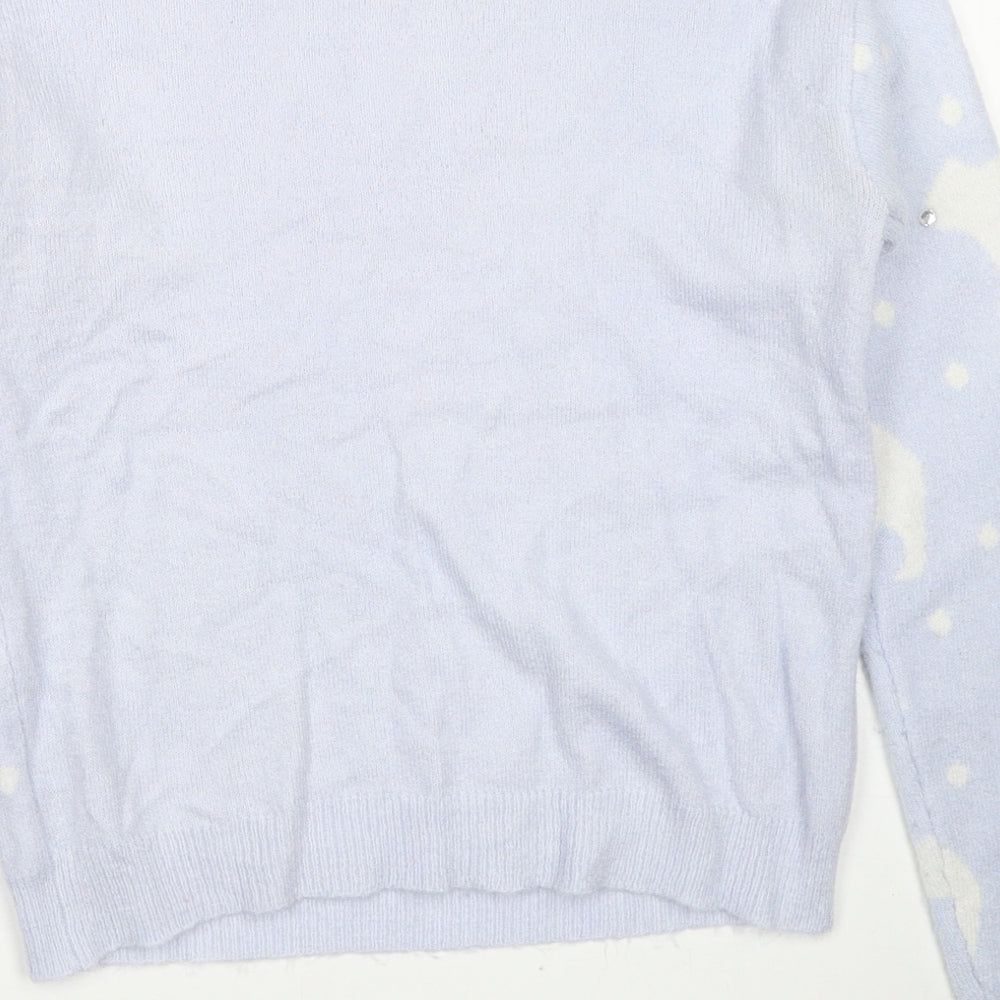 New Look Womens Blue Round Neck Geometric Acrylic Pullover Jumper Size 6 - Polar Bear