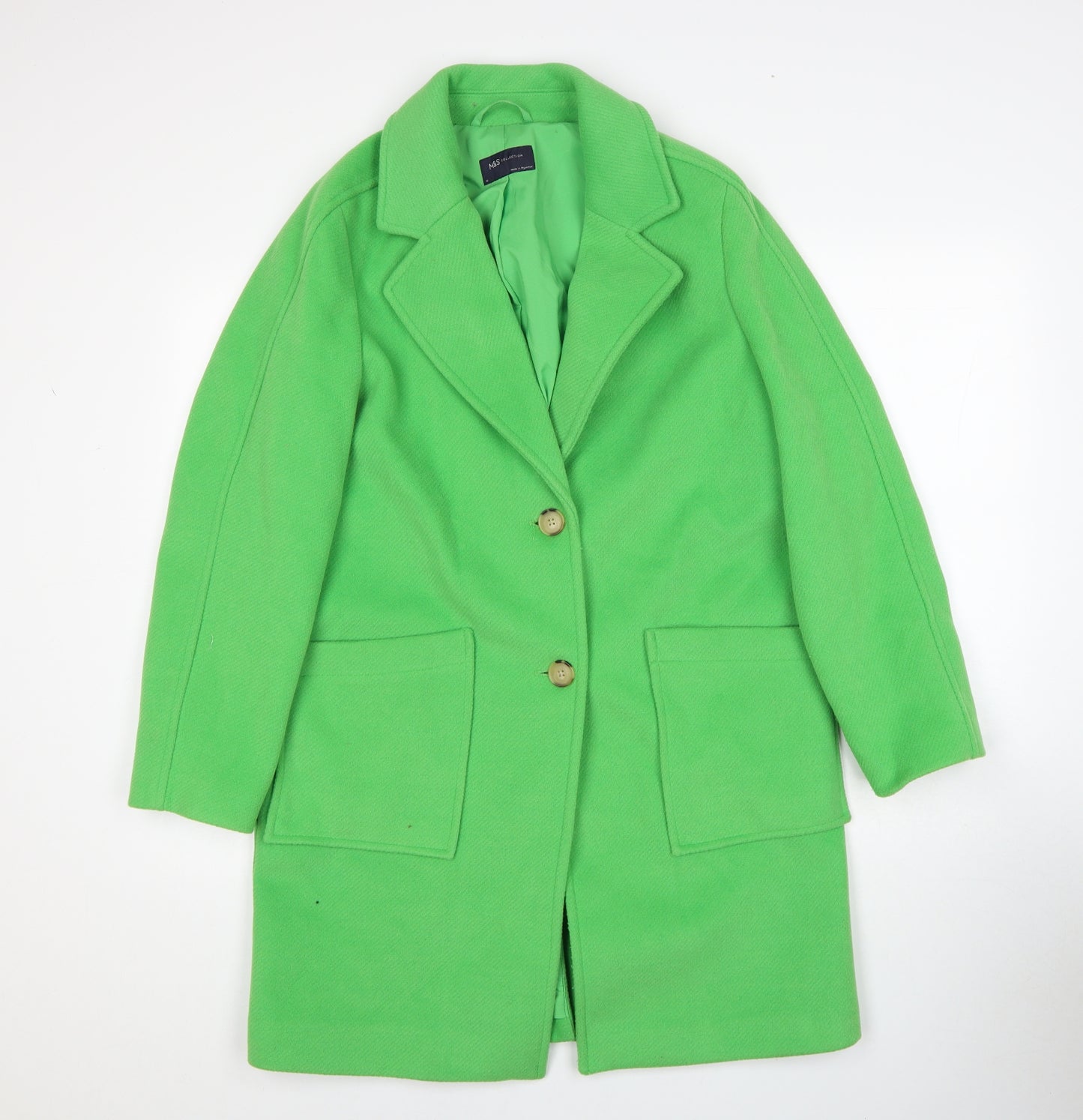 Marks and Spencer Womens Green Overcoat Coat Size 10 Button