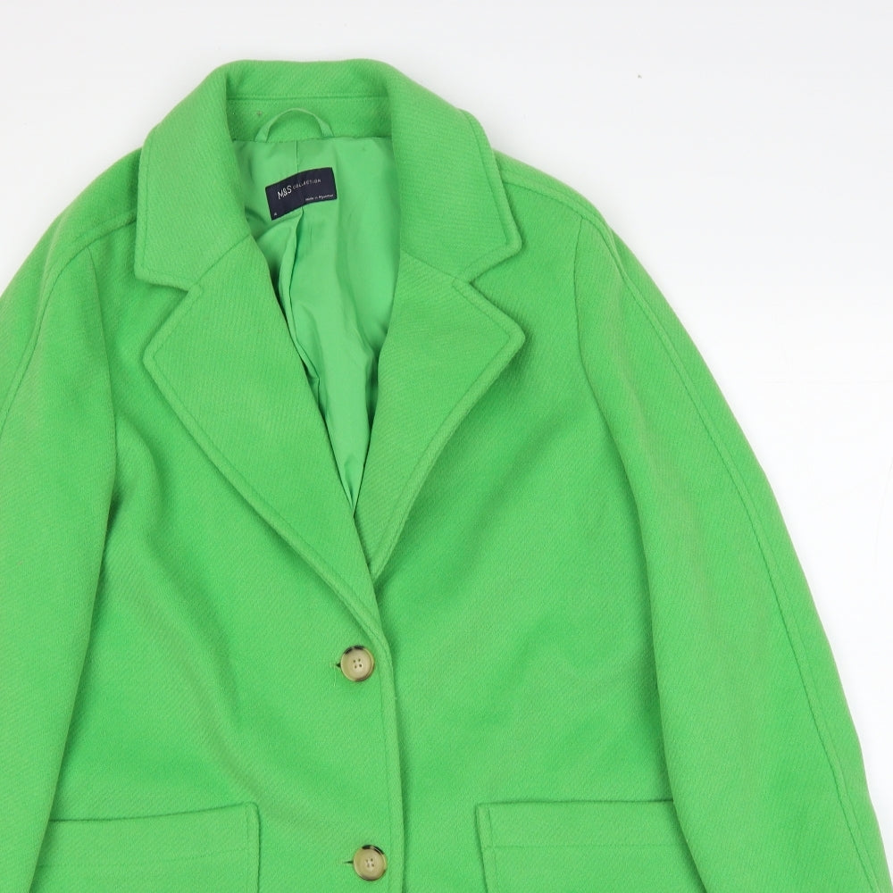 Marks and Spencer Womens Green Overcoat Coat Size 10 Button