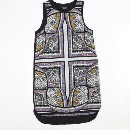 Topshop Womens Black Geometric Polyester Basic Tank Size 8 Round Neck
