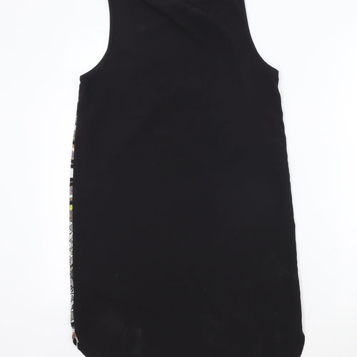 Topshop Womens Black Geometric Polyester Basic Tank Size 8 Round Neck