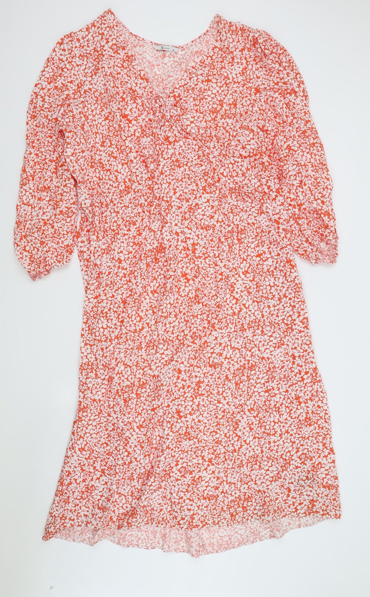 TU Womens Red Geometric Viscose A-Line Size 26 V-Neck Pullover