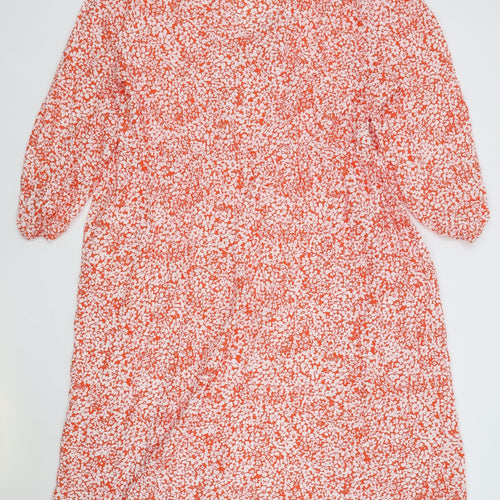 TU Womens Red Geometric Viscose A-Line Size 26 V-Neck Pullover
