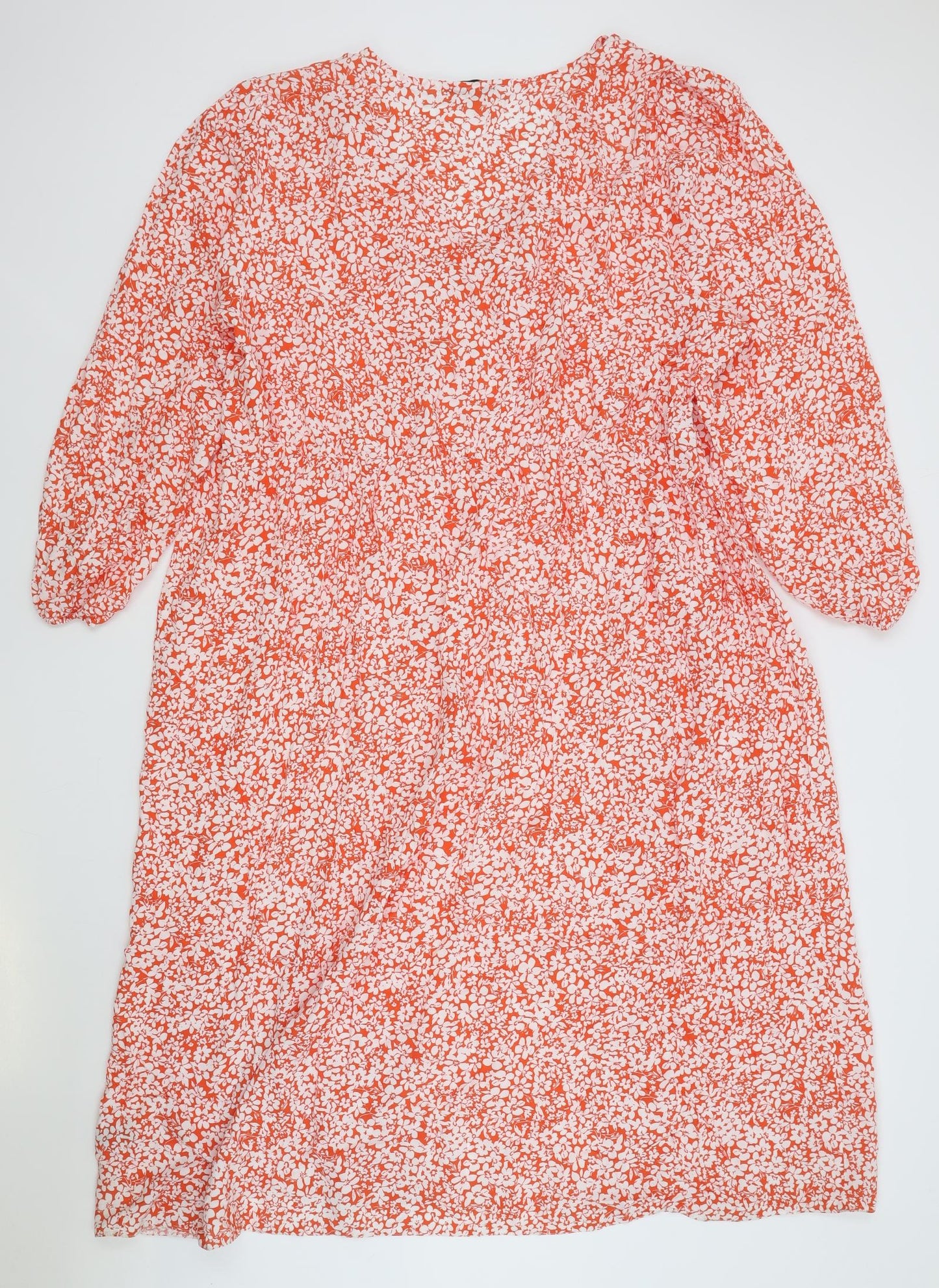 TU Womens Red Geometric Viscose A-Line Size 26 V-Neck Pullover