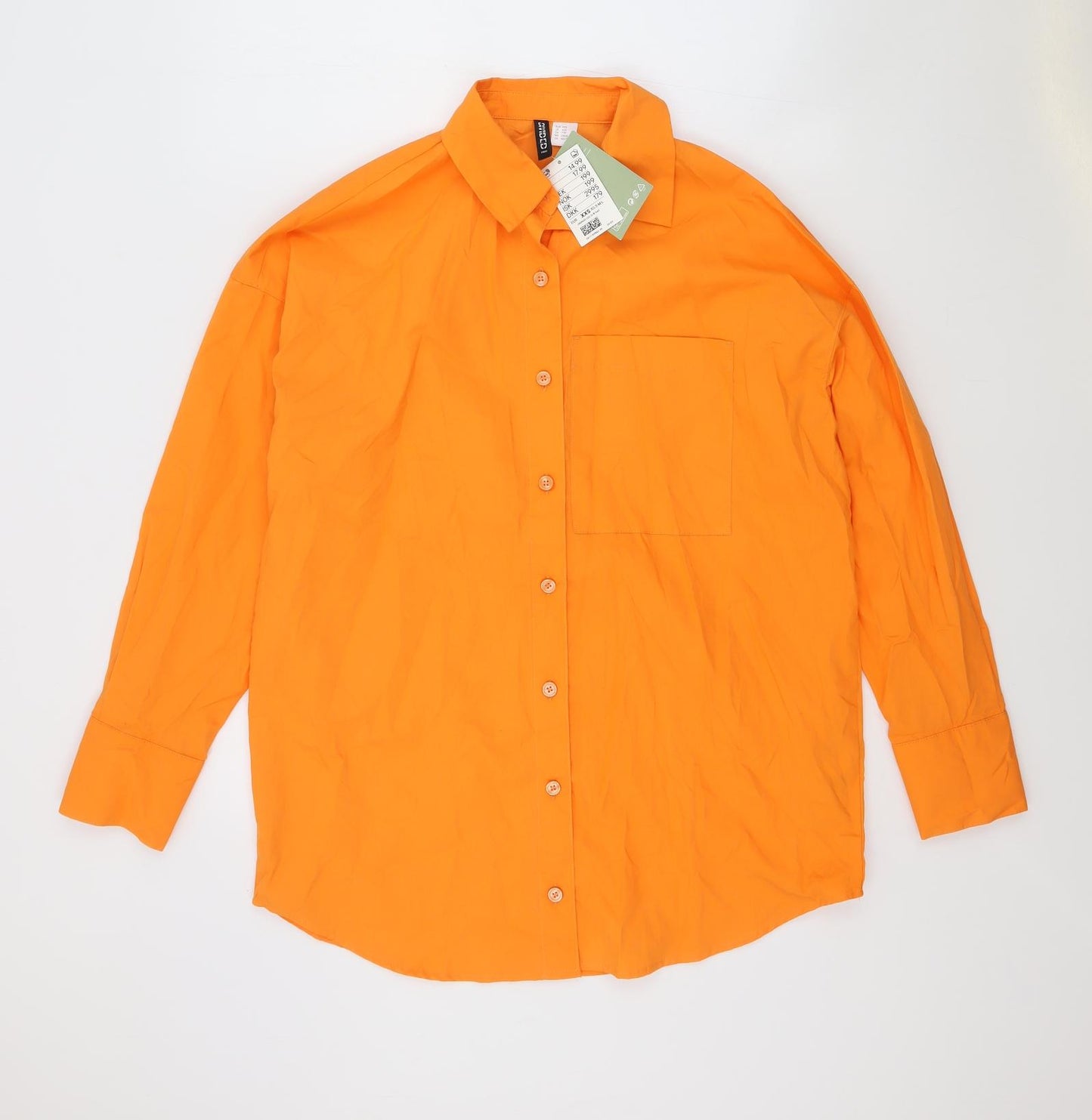 H&M Womens Orange Cotton Basic Button-Up Size 2XS Collared