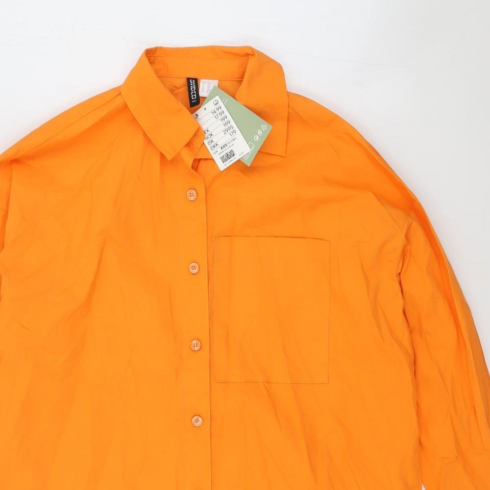 H&M Womens Orange Cotton Basic Button-Up Size 2XS Collared