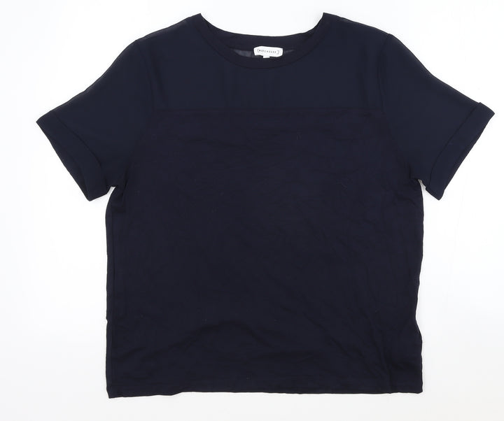 Warehouse Womens Blue Viscose Basic T-Shirt Size 14 Round Neck