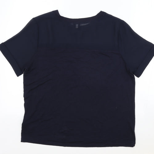 Warehouse Womens Blue Viscose Basic T-Shirt Size 14 Round Neck