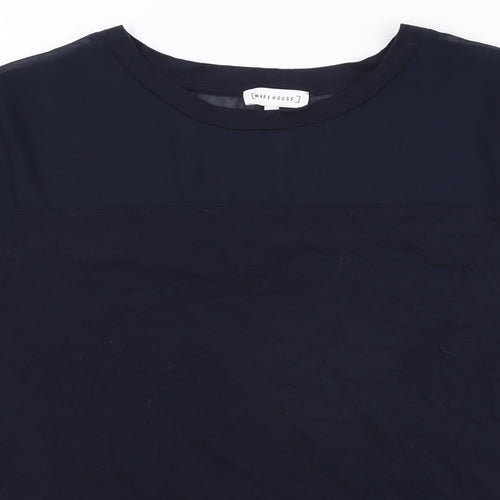 Warehouse Womens Blue Viscose Basic T-Shirt Size 14 Round Neck