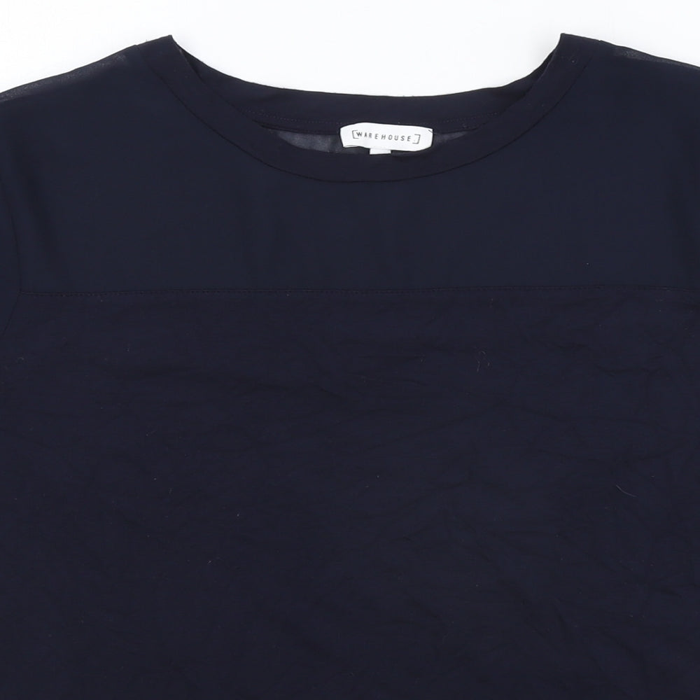 Warehouse Womens Blue Viscose Basic T-Shirt Size 14 Round Neck