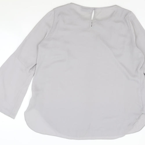 Preworn Womens Grey Polyester Basic Blouse Size L Boat Neck - Flute Sleeve