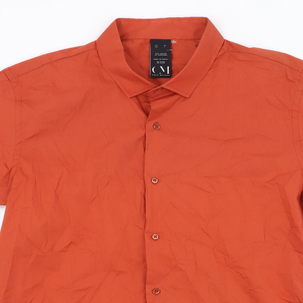 Cold Method Mens Orange Cotton Button-Up Size XL Collared Button