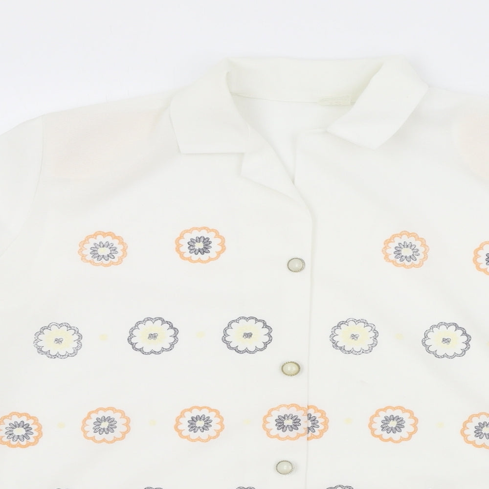 Preworn Womens White Geometric Polyester Basic Button-Up Size 12 Collared