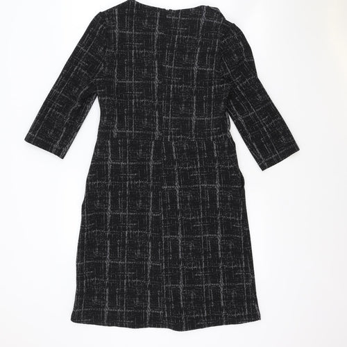 NEXT Womens Black Geometric Polyester A-Line Size 10 Boat Neck Zip