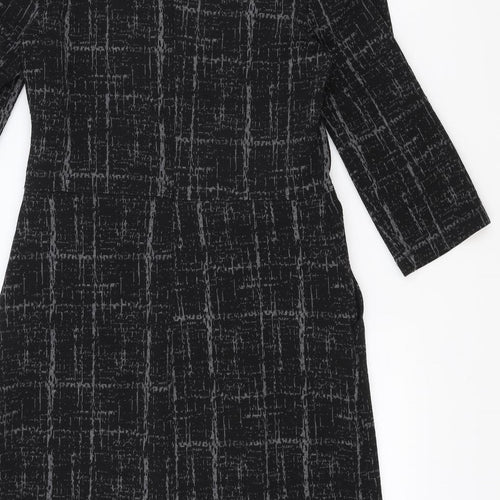 NEXT Womens Black Geometric Polyester A-Line Size 10 Boat Neck Zip