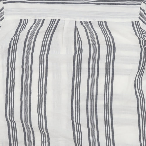 M&Co Womens Grey Striped Cotton Basic Button-Up Size 10 Collared