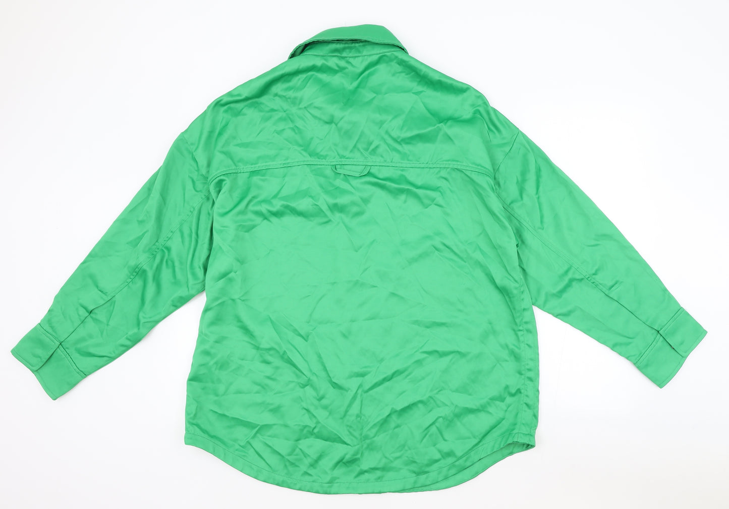 Zara Womens Green Viscose Basic Button-Up Size L Collared