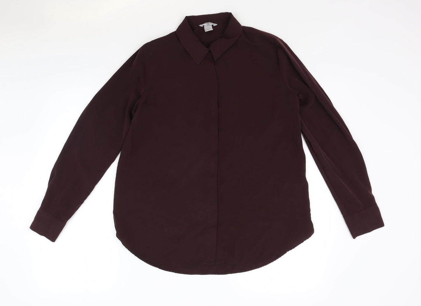 H&M Womens Brown Polyester Basic Button-Up Size 12 Collared