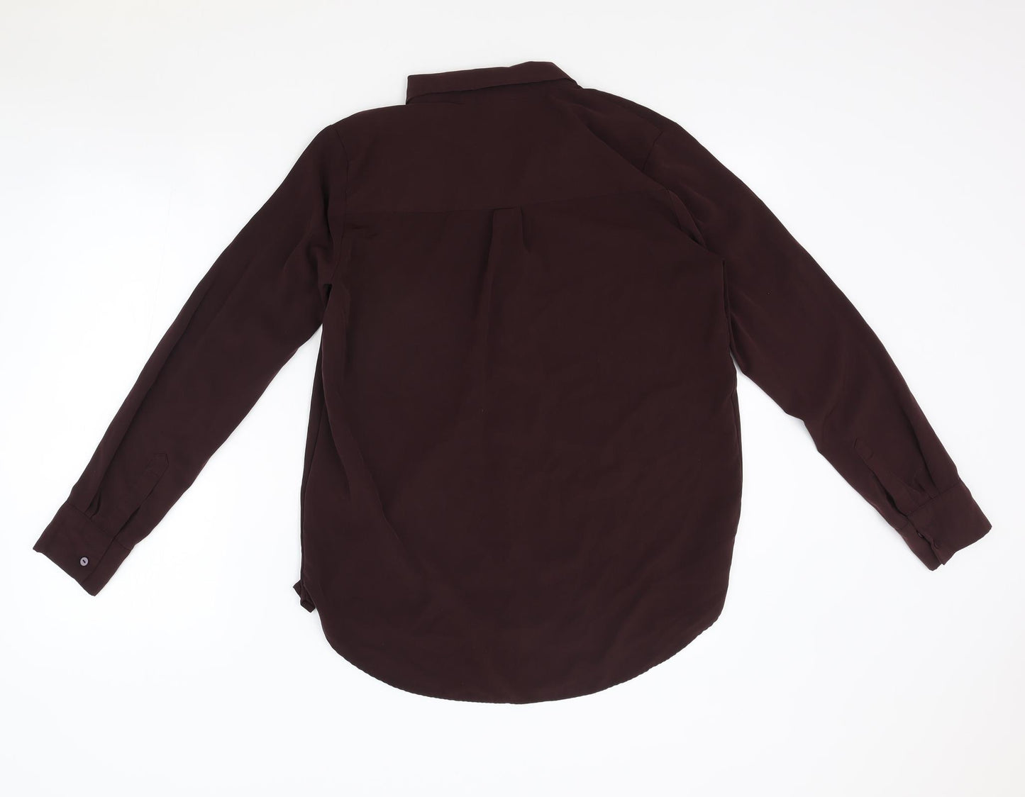 H&M Womens Brown Polyester Basic Button-Up Size 12 Collared
