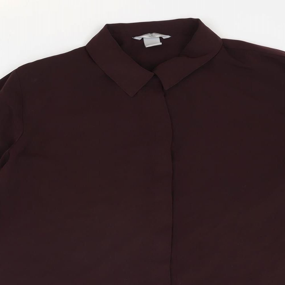 H&M Womens Brown Polyester Basic Button-Up Size 12 Collared