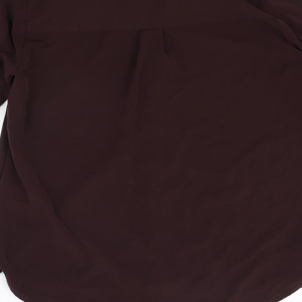 H&M Womens Brown Polyester Basic Button-Up Size 12 Collared