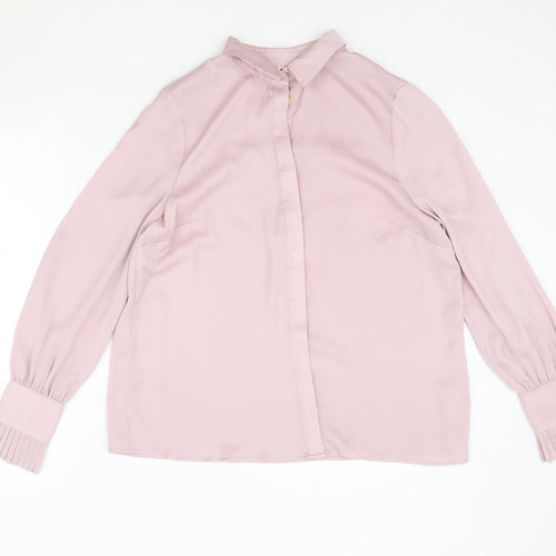 Very Womens Pink Polyester Basic Button-Up Size 14 V-Neck