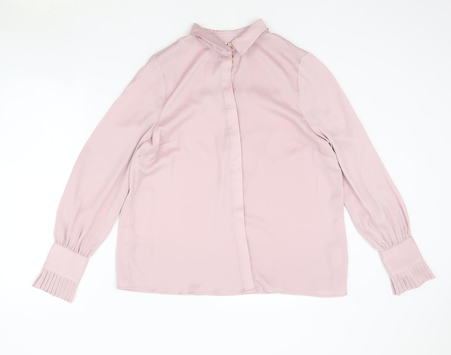 Very Womens Pink Polyester Basic Button-Up Size 14 V-Neck