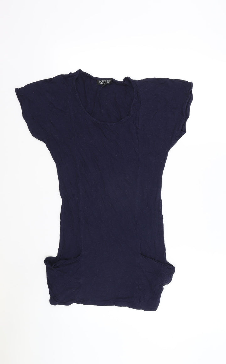 Topshop Womens Blue Viscose Basic T-Shirt Size 8 Round Neck